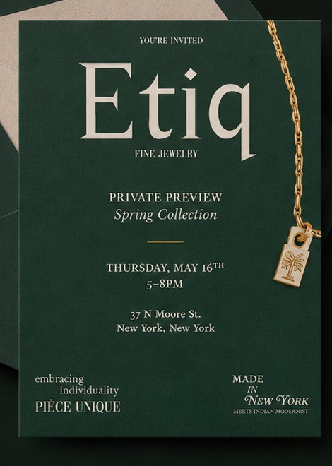 Etiq private preview mailer in forest green